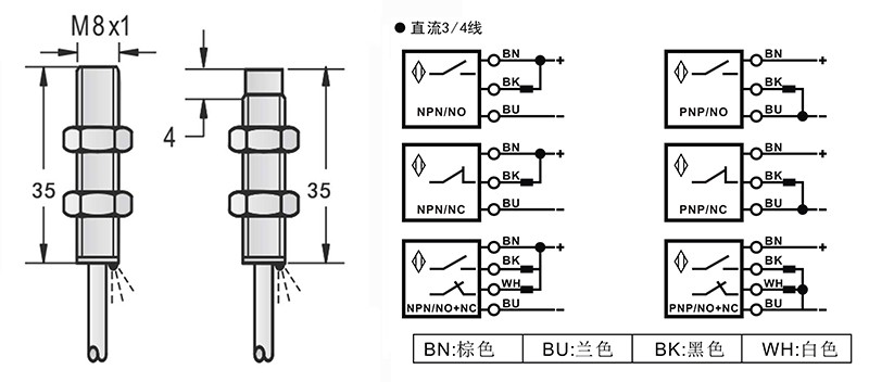 M8-35mm标准型接近传感器出线式